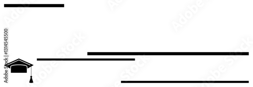 Graduation cap beside bold horizontal lines representing academic achievement, growth, and future planning. Ideal for education, learning, success, planning, progress ambition opportunity. Flat