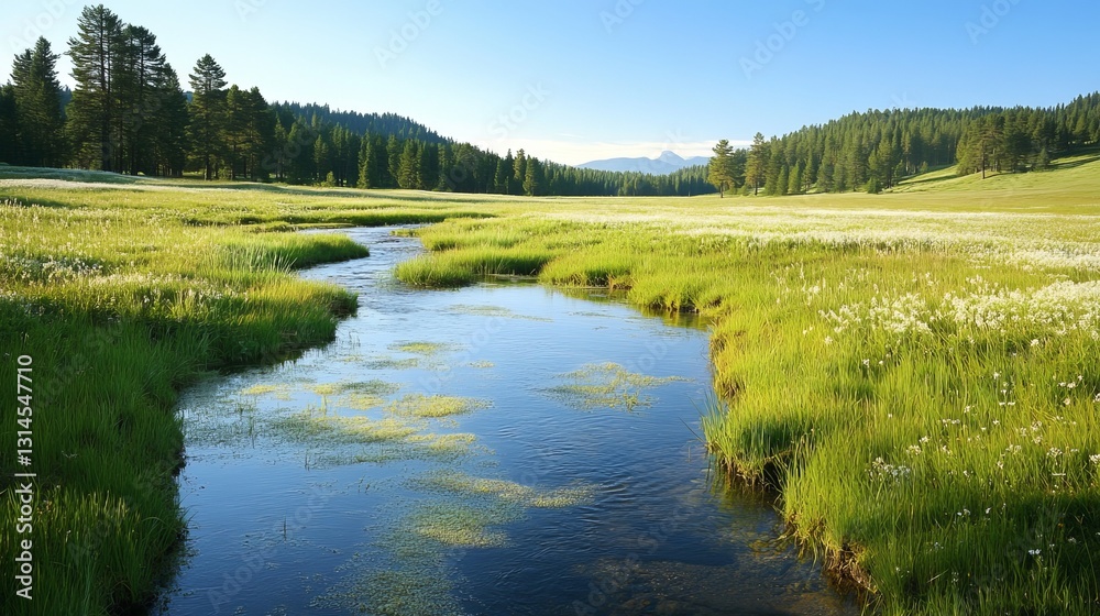 Fototapeta premium Generic Serene Alpine Scene Stream Clear Meadow Exquisite
