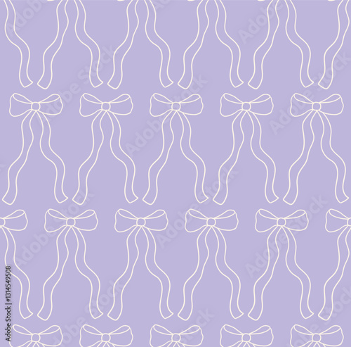 Vintage seamless pattern with hand drawn whimsical bows. Vector background in retro coquette aesthetic