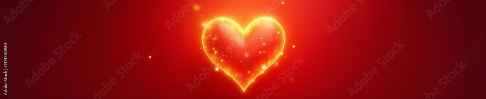 Obraz premium Shiny golden heart glowing on vibrant red backdrop, shiny, passion, romance