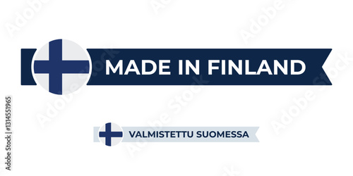 Made in Finland label with Finland flag colors. High-quality certification badge for Finland products, branding, and manufacturing authenticity