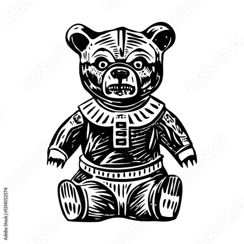 Bear effigy toy illustration in vintage style