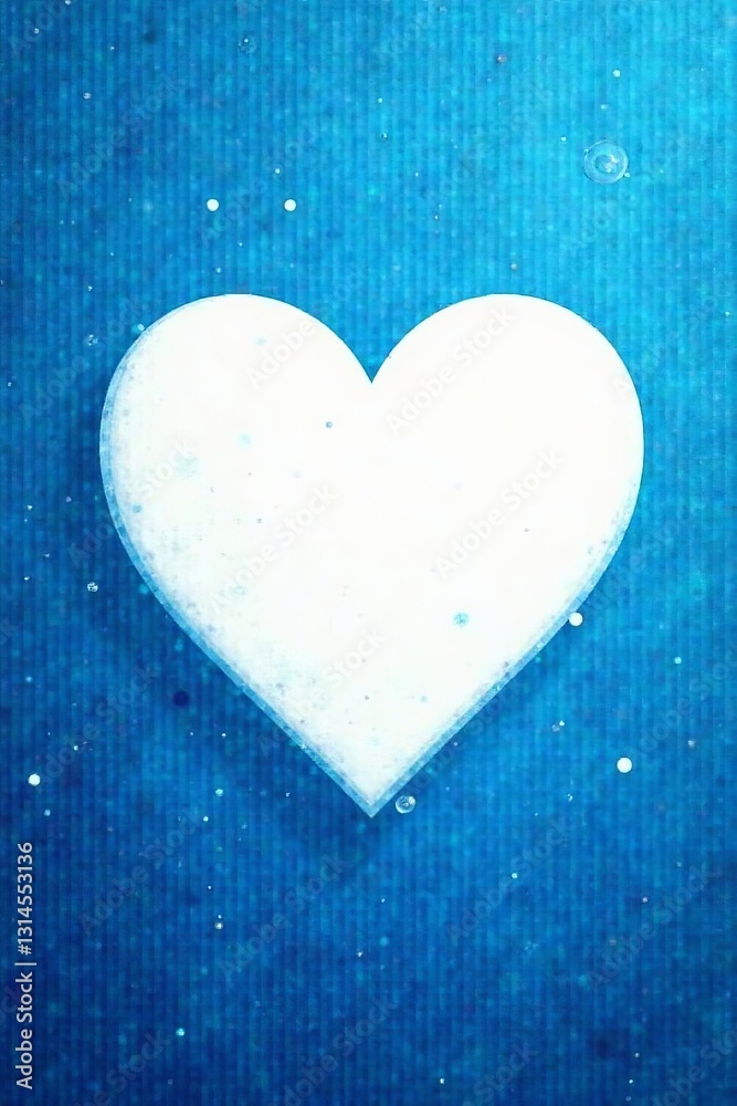 Obraz premium Abstract blue background with a large white heart in the center, emotion, romance, affection