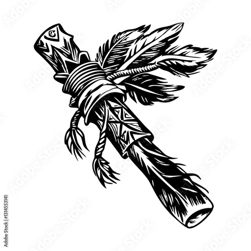 Ceremonial stick illustration in vintage style