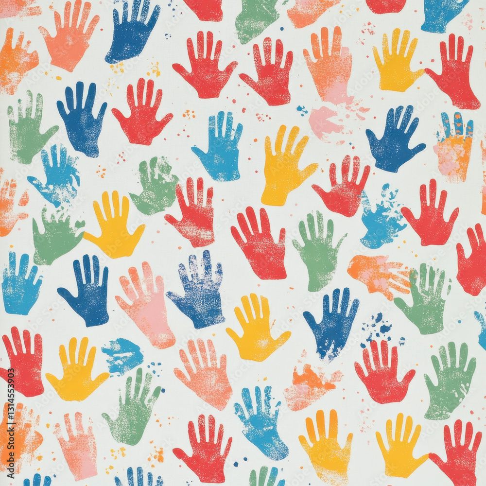 Fototapeta premium Colorful Handprints Art Pattern on White Background for Creativity