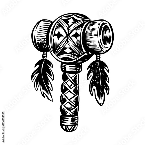 Native rattle instrument illustration in vintage style