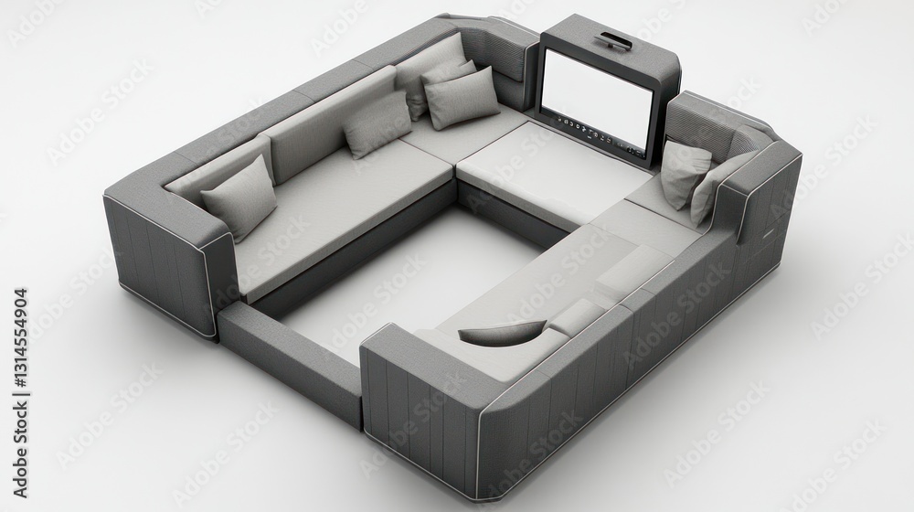 Modern Square Sectional Sofa with Integrated Screen Modern Square Sectional Sofa with Integrated Screen