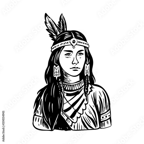A vintage style illustration of a native woman
