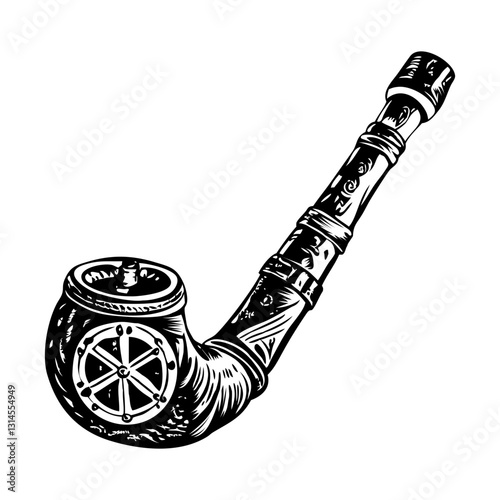 Antique peace pipe illustration in vintage style