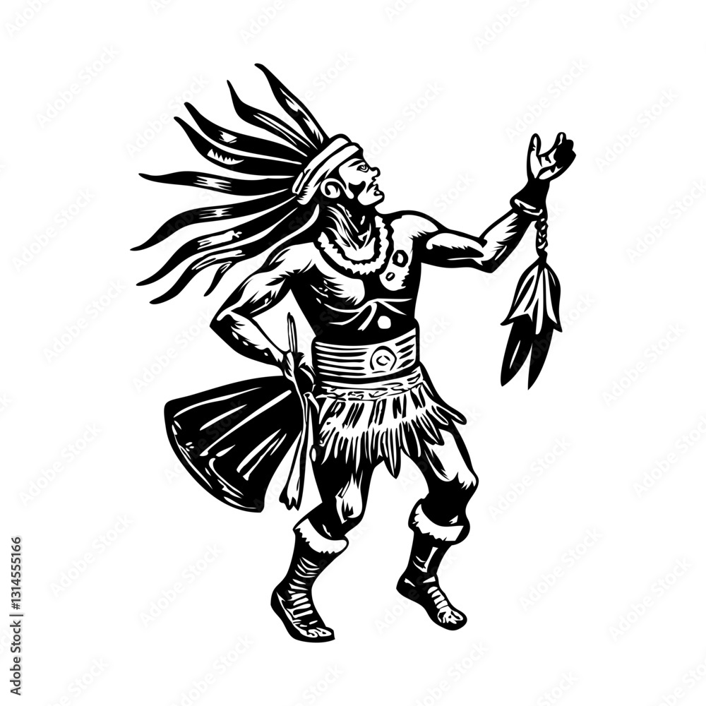 Fototapeta premium A character doing sun dance, vintage illustration