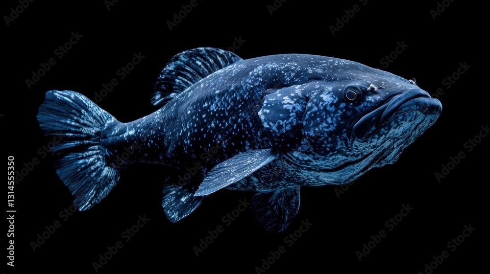 Fototapeta premium A deep-sea coelacanth fish floating alone in the shadows.