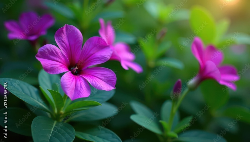 Deep purple blooms, vibrant petals, lush green foliage, texture, wildlife Deep purple blooms, vibrant petals, lush green foliage, texture, wildlife