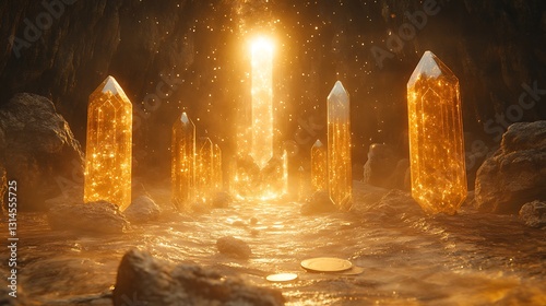 A dimensional rift revealing floating shields and radiant coins glowing with mystical light