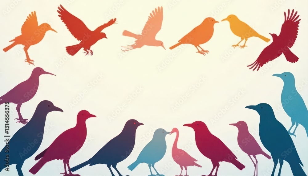 Fototapeta premium Diverse bird silhouettes, creatively arranged, promoting bird conservation , wildlife, protection, vector graphics
