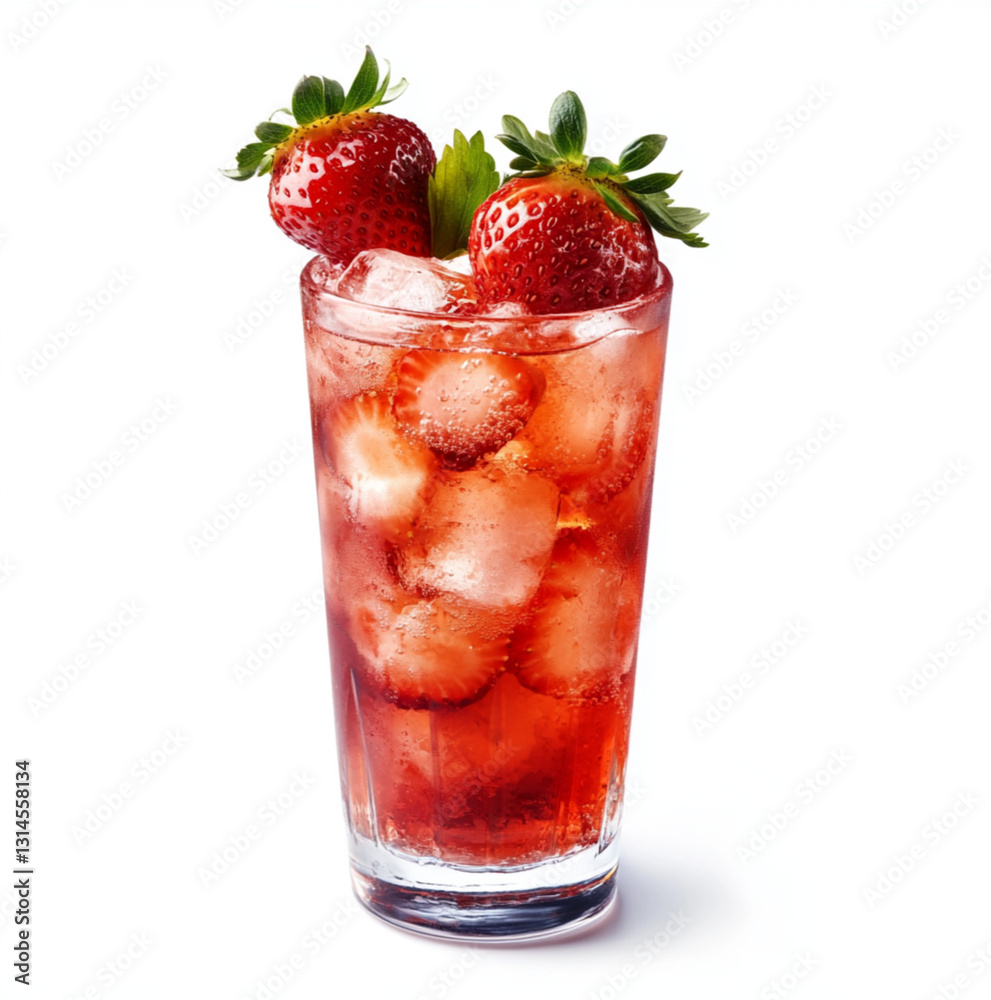 an isolated cocktail made from strawberry on a highball glass, with strawberry garnish on a white backround, professional lighting an isolated cocktail made from strawberry on a highball glass, with strawberry garnish on a white backround, professional lighting