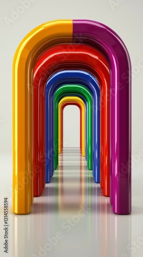 Vibrant Array of Rainbow Arches Creating an Optical Illusion of Depth and Color Transition