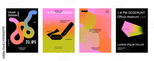 Posters with silhouette minimalistic basic figures, extraordinary graphic assets of geometrical shapes swiss style. Modern layout design template.