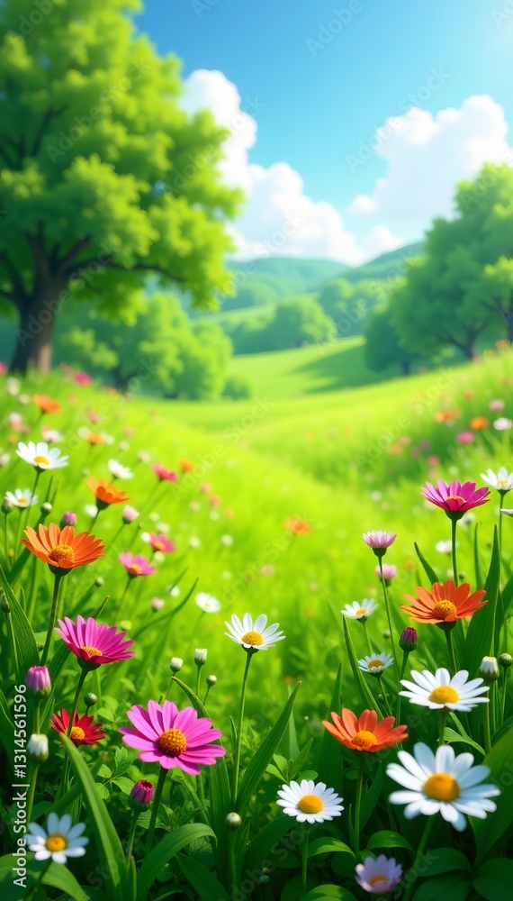 A serene meadow with vibrant wildflowers and lush green grass, Landscape, Nature, Field A serene meadow with vibrant wildflowers and lush green grass, Landscape, Nature, Field