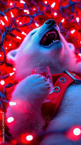 Festive Polar Bear Cub with Holiday Lights