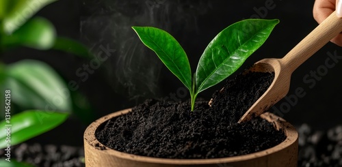 Planting Young Sprout in Rich Dark Soil