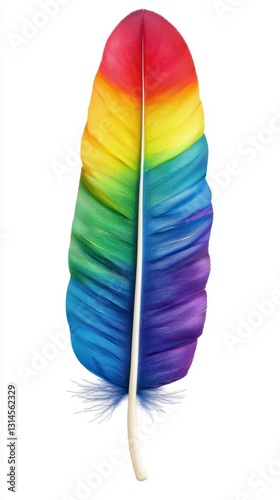 Vivid Rainbow Feather Isolated on White Background Symbolizing Diversity and Inclusion Design Element