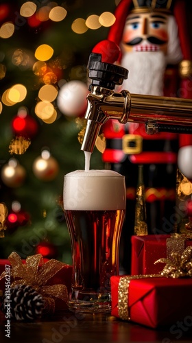 Festive Christmas Beer Pour with Nutcracker