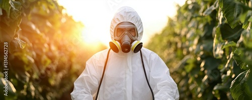 Agricultural Worker in Protective Gear during Sunset