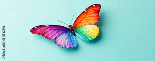 Colorful Butterfly on Light Blue Backdrop Represents Transformation and Beauty of Nature