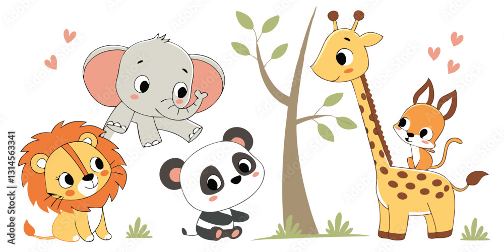 Naklejka premium Cute Baby Animals Vector Set – Adorable Cartoon Wildlife Illustrations for Kids & Nursery