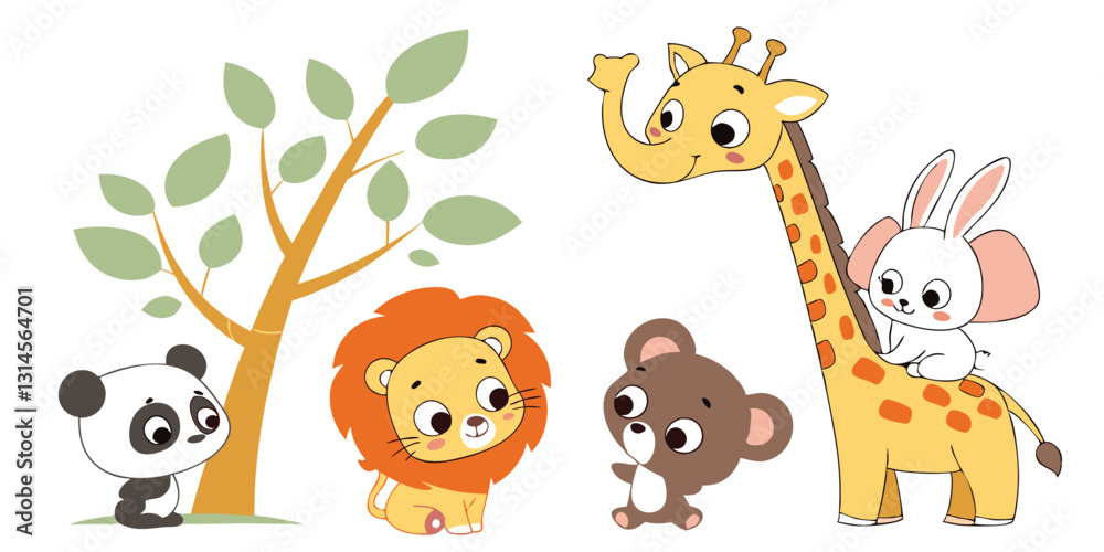 Naklejka premium Cute Baby Animals Vector Set – Adorable Cartoon Wildlife Illustrations for Kids & Nursery