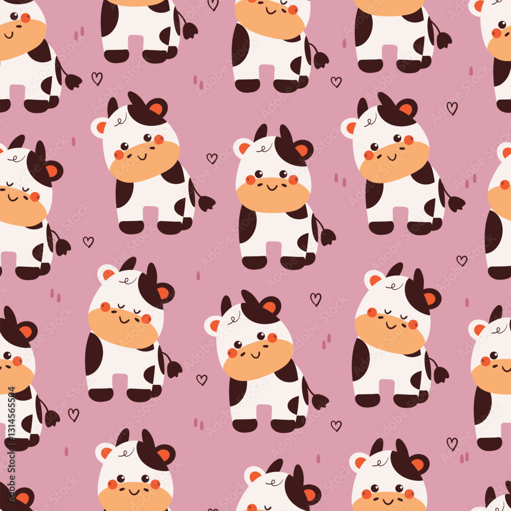 Naklejka premium seamless pattern cute cartoon cow. cute animal drawing for wallpaper, pattern, background