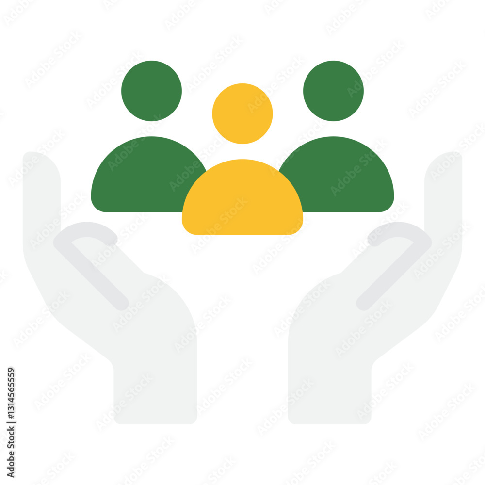 Supportive Community Icon with Hands and Figures Supportive Community Icon with Hands and Figures