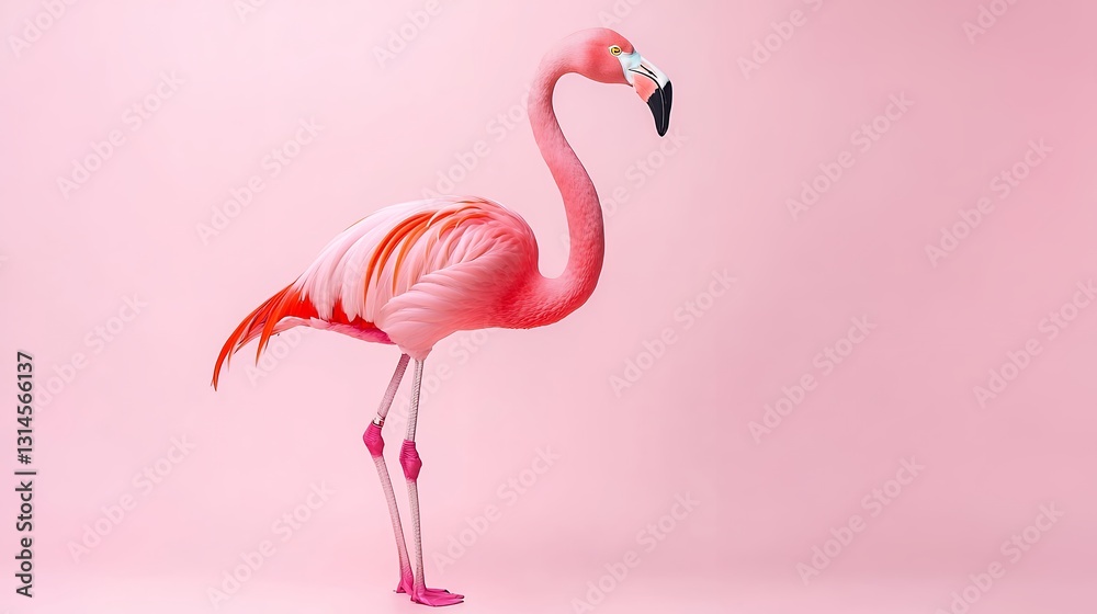 Fototapeta premium Pink Flamingo Pixel Art on Pink Background