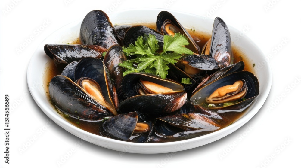 Deliciously cooked mussels served in a bowl with broth and parsley garnish for a gourmet seafood experience Deliciously cooked mussels served in a bowl with broth and parsley garnish for a gourmet seafood experience