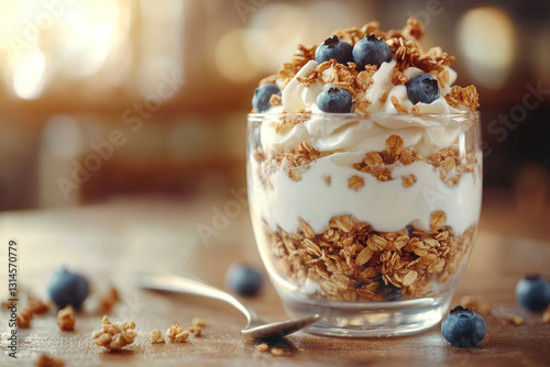 Two trays of fresh homemade blueberry muffin trays with muffin papers, one tray filled and one empty, surrounded by scattered blueberries and granulated sugar.