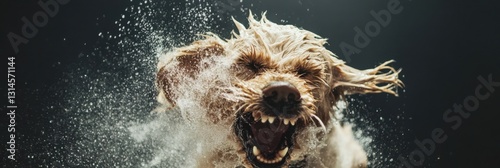 Dog shakes off water after a bath creating a hilarious grooming fiasco filled with splashes and chaos