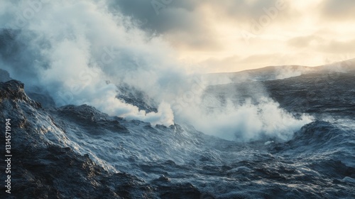 A dramatic view of crashing ocean waves under a cloudy sky, capturing the raw power and beauty of nature.