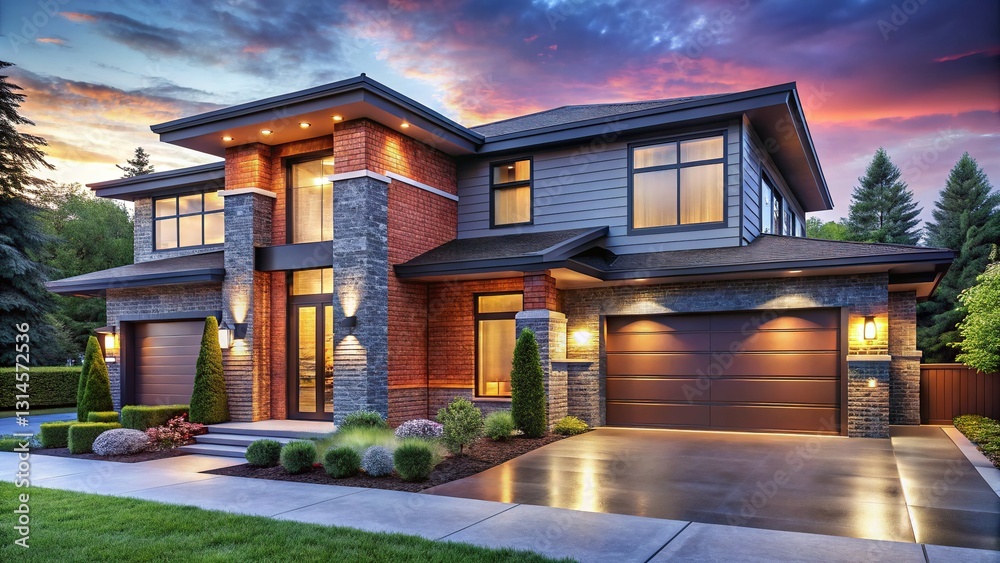 Fototapeta premium Luxurious Modern Brick Home Exterior Design