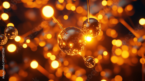 Microscopic view reveals fundamental particles with a glowing atomic structure set against a soft focus scientific background, embodying the particle physics concept. photo