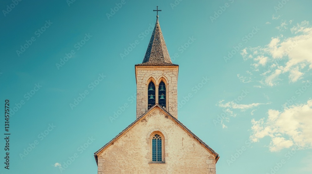 Fototapeta premium Ancient Church Steeple Against a Clear Sky