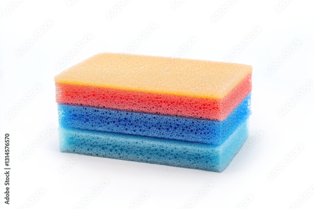 Professional stock photo of a colorful scouring pad stacked on a clean white background Professional stock photo of a colorful scouring pad stacked on a clean white background