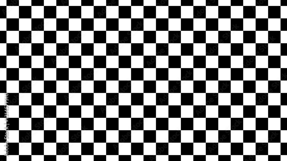 Fototapeta premium Black and white minimalist checkered pattern. Checkerboard trendy seamless pattern. Chess board background. Checkered backdrop. Psychedelic background with squares. Race flag repeatable simple texture