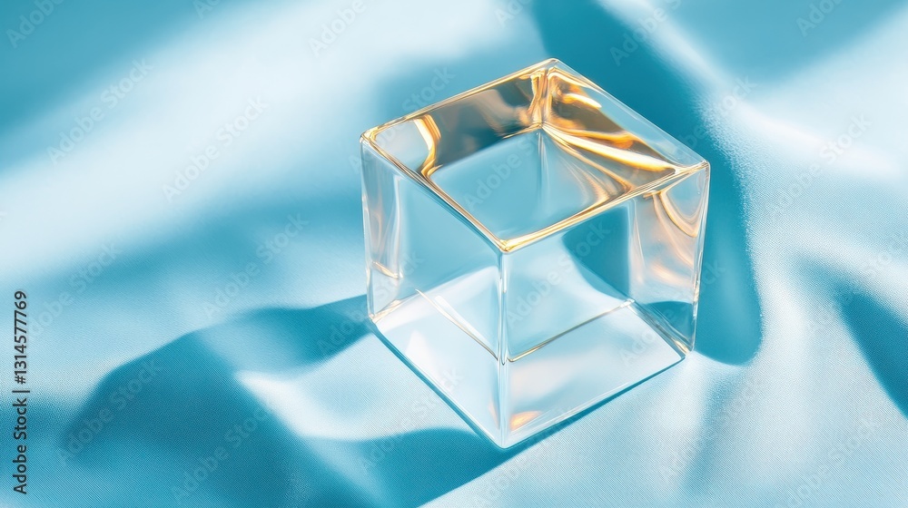 Transparent Glass Prism On Blue Fabric Surface Transparent Glass Prism On Blue Fabric Surface