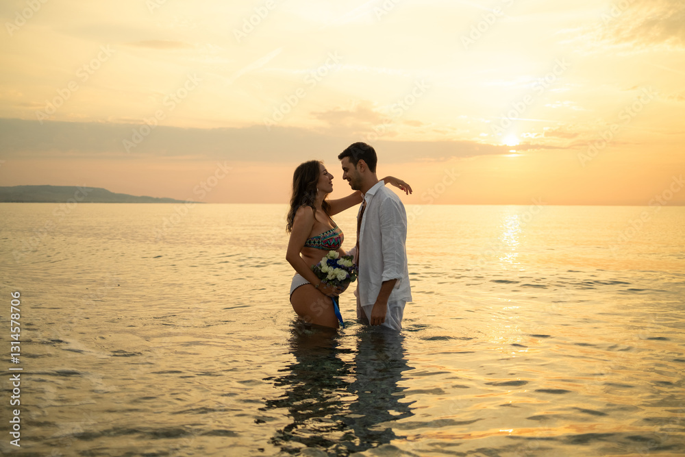 Man Making The Proposal Of Weddiing At The Sea Man Making The Proposal Of Weddiing At The Sea