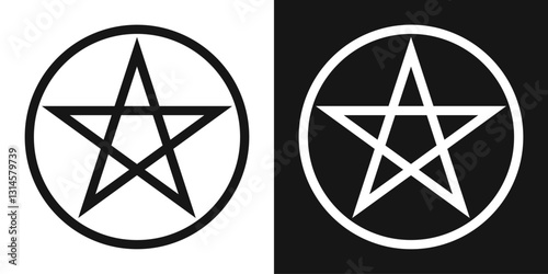 Pentagram sign symbol icon. Pentacle Sign. Esoteric Symbol. Isolated on white and black background. Pentagram logo. Vector illustration.