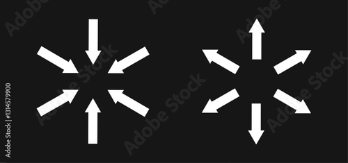 Contraction and expansion, inward and outward arrows icon symbol in circular motion. Vector Illustration.