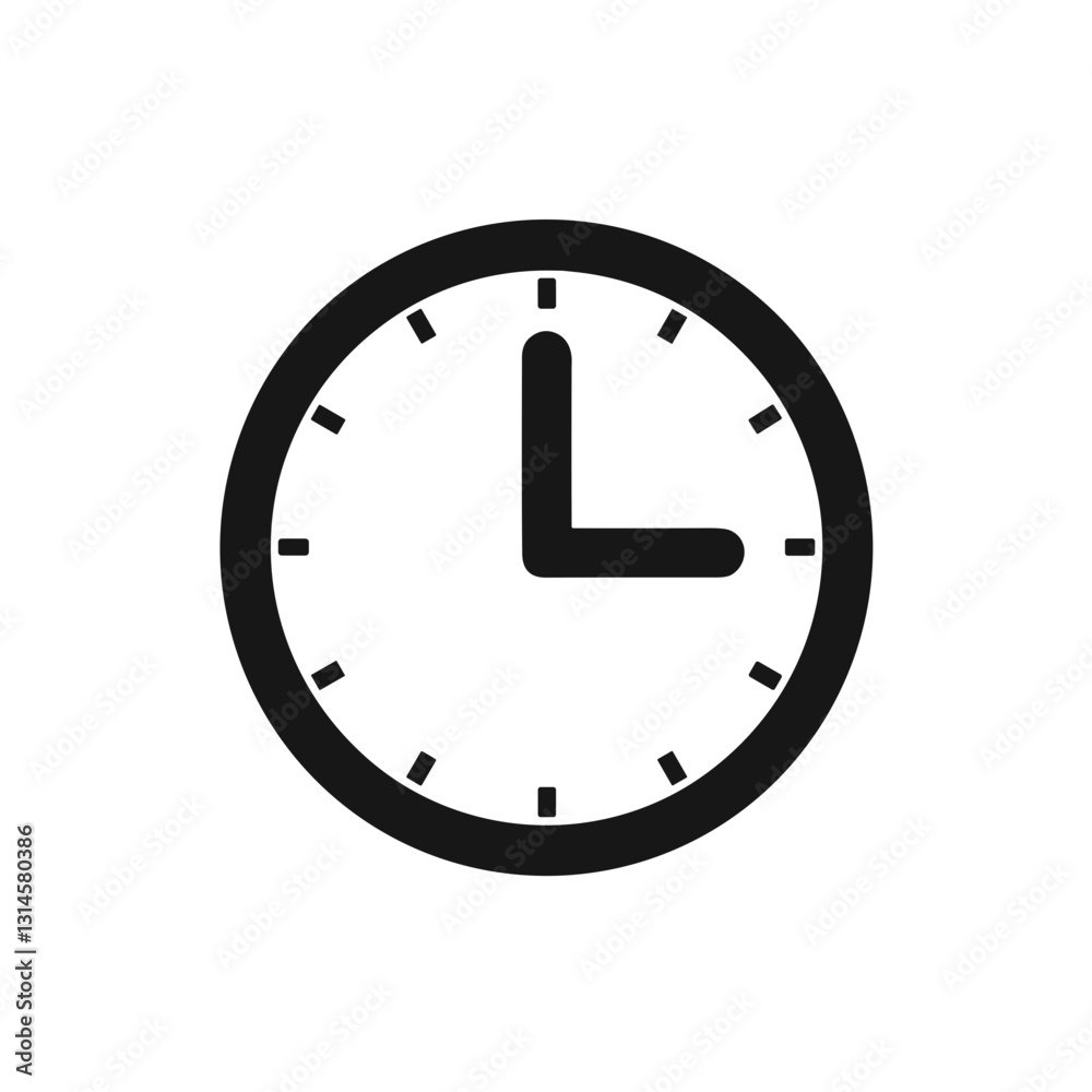 Simple clock icon in black line art on transparent background, minimalist design Simple clock icon in black line art on transparent background, minimalist design