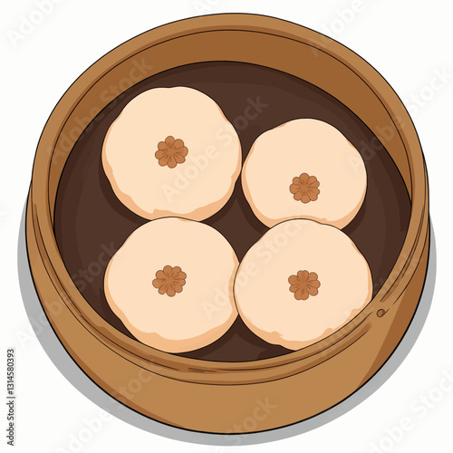 Steamed Chinese buns in a bamboo steamer basket