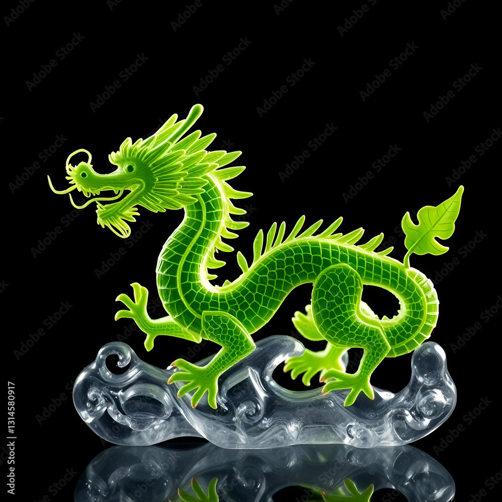 Obraz premium green dragon on black background