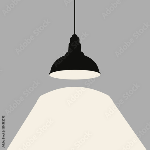 Pendant light casting bright light below on gray background